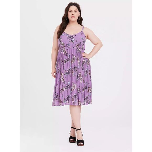 New Torrid Lavender Purple Floral Chiffon Midi Dress Adjustable Strap Plus Sz 2X - Picture 1 of 11